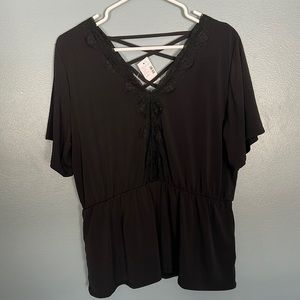 Black Maurices v neck top flowy large brand new with tags